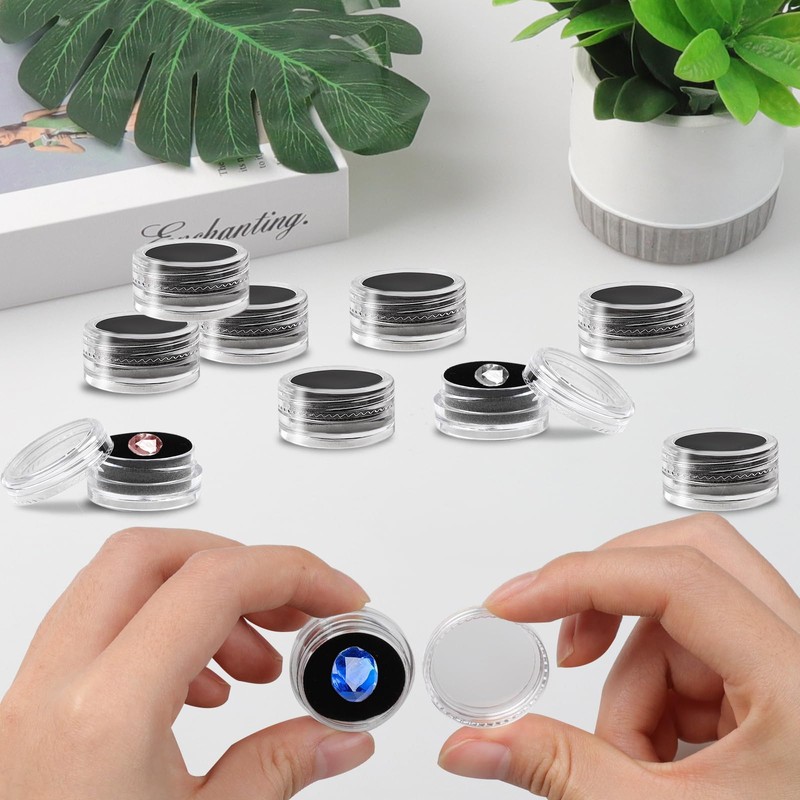Maxqzin 16Pcs Mini Round Stone Box Black Gemstone Display Box