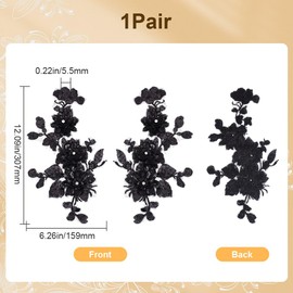 CABODYALS 2Pcs 2 Styles Black Floral Embroidery Applique Vintage Beaded Sequin Lace Appliques 3D Flower Rhinestone Sew on Ornament Patches for Sewing Making Dresses Gowns Party Bag Jeans Shirt Supply