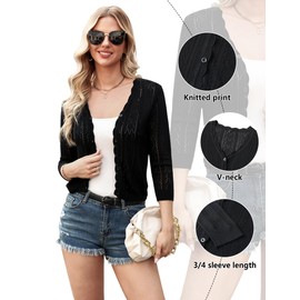 Gyabnw Women's Cardigan 3/4 Sleeve Bolero Jacket Casual Plain Cardigan Leisure Summer Jacket Outerwear, A-Black, XL