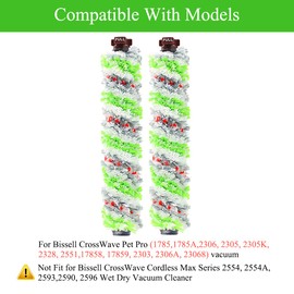 MZY LLC Replacement Parts for Bissell CrossWave Pet Pro 2306 1785 Series, 2 Pack Multi-Surface Pet Pro Brush Rolls + 2 Pack Vacuum Filters 1866 Replacement, Compare to Part 1613568 & 161-3568, 1608684