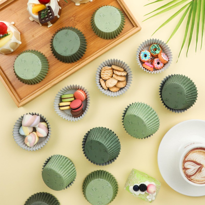 Glavatrix Sage Green Cupcake Liners 200Ct Baking Cups Wedding Party