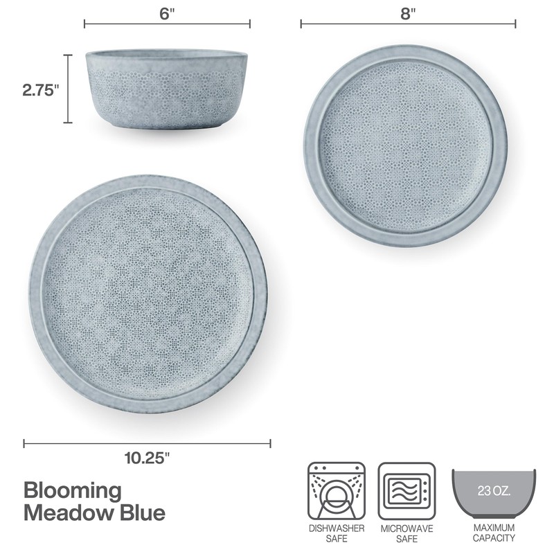 Pfaltzgraff Blooming Meadow 12 Piece Plates Bowls Dinnerware Set, Service