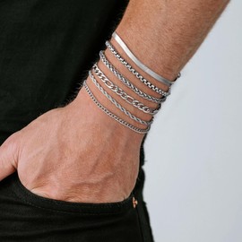 Yoosteel Sturdy Stainless Steel Bracelet for Men - Heavy Snake Figaro Rope Link Chain Stack Silver Bracelets Set Trendy Jewelry Gifts for Mens 9 Inches