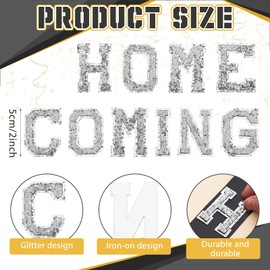 Wavwavw 10 Pcs Homecoming Mum Supplies Glitter Home Coming Iron on Letters Patches Bling Stick on Letters DIY Crafts for Back to School Homecoming Week Party Decorations(Silver)