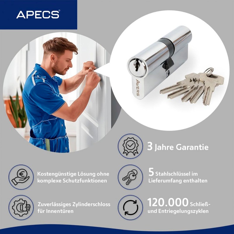 APECS AVERS ZC-80(40/40C)-C Door Lock Cylinder Lock with 5 Keys