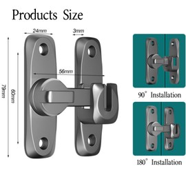 Barn Door Lock 90/180 Degree Door Latch Lock Safety Zinc Alloy Sliding Door Latch Lock Gate Lock Door Security Locking Latch for Cabinets, Bathroom, Garage, Window (Gray)