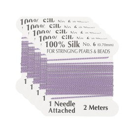 PATIKIL Silk Cord Thread, 5 Pcs Pure Silk Beading Thread Cord Size 0.8 mm with The Knotting Pearls Needle Attached, Light Green