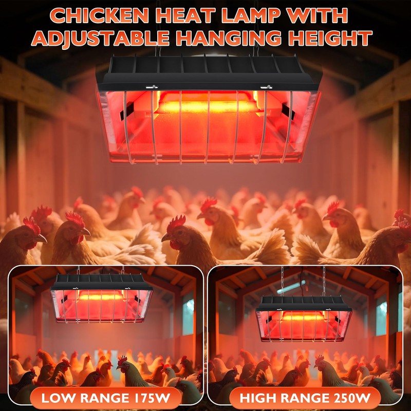 Heat Lamp for Chickens Chicks, Chicken Coop Heater with Adjustable