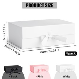 HOSTK 4Pcs Gift Box with Lids, 9"×6.7"×2.8" Magnetic Closure Collapsible Gift Boxes, Bridesmaid Proposal Box with Ribbons for Christmas Mother’s Day Father’s Day Graduations Weddings Birthdays(White)