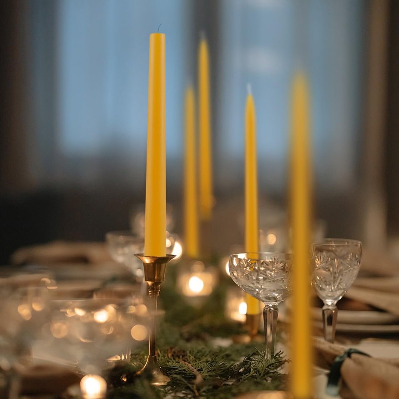 24 Pack Natural Beeswax Taper Candles in Bulk 10 inch