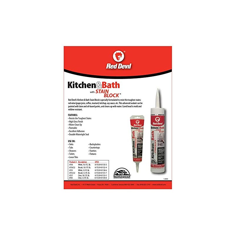 Red Devil 075522 Kitchen & Bath Stain Block Sealant, 1-Pack,