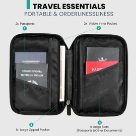 INNKGLE Passport Holder Travel Wallet Accessories RFID Blocking - Black - Waterproof Travel Document Organizer with More Compartments - Family Passport Holder, Gifts for Men Women