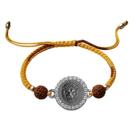 DARSHRAJ Handmade 925 Sterling Silver Lion Charm Rudraksh Thread Bracelet for Men | Woman | Silver Bracelet | Rudraksh Bracelet