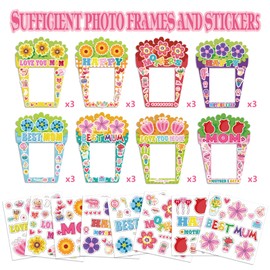 Hayux Mother's Day DIY Craft Kits for Kids 24 Packs DIY Love You Mom Flower Photo Frames Set with Stickers Paper Picture Frames Funny Mother's Day Gifts Craft for Classroom Kindergarten Party Decor