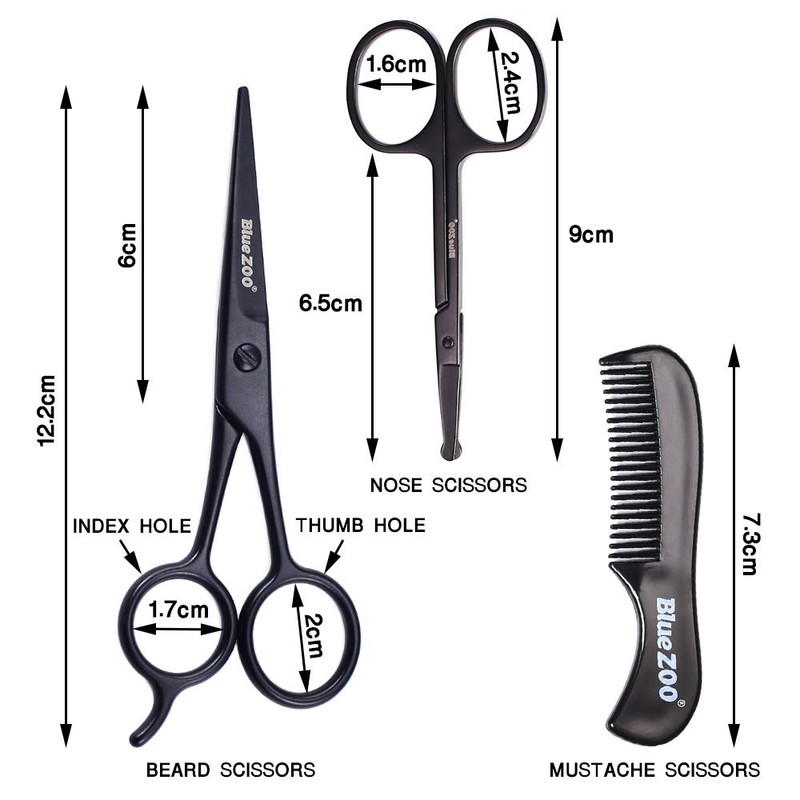 BlueZOO Beard Mustache Scissors and Comb Kit with PU Storage