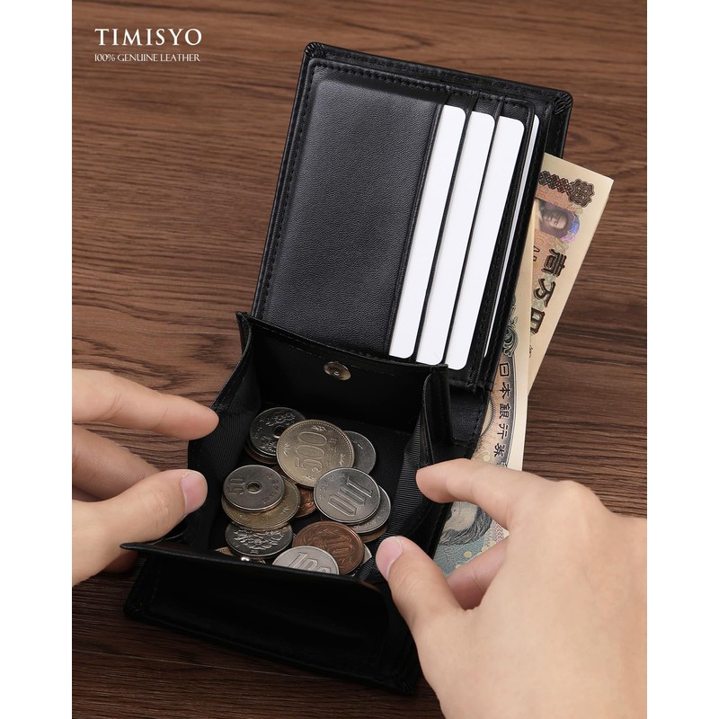 TIMISYO Men's Bi-fold Wallet, Genuine Leather, Large Capacity, Bi-fold Wallet,
