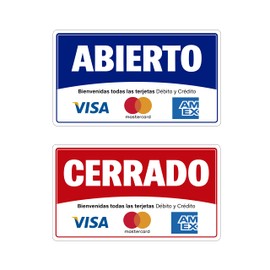 Genérico Monsterprint Señalamiento Letrero Abierto/Cerrado, Aceptamos Tarjetas, 28x16 cm. Impresión HD directa en estireno con tintas UV. Incluye cadena y chupón, listo para instalar.