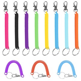 Anti-Lost Plastic Spiral Keyring 10Pcs Stretchy Spiral Keyring with Retractable Keyrings and Carabiner Spring Key Holder Extending Retractable Theftproof Key Chains Keychain for Keys Wallet Phone