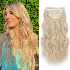 Hair Extensions Clip in 4pcs Bleach blonde Hair Extension Long Wavy Full Head Clip in Hair Extension Synthetic Fiber Hair Pieces for Women