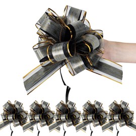 sesameless 6 Pcs Large Pull Bows for Gift Wrapping 6 Inch Christmas Wedding Baby Shower Baskets Car Decorations Valentine's Day Birthdays Party Presents (White)