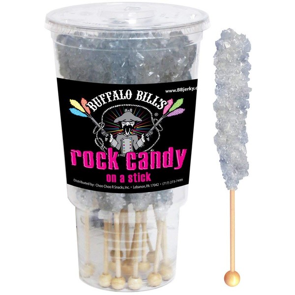 Buffalo Bills Natural (Silver) Rock Candy On A Stick (12-ct cup silver rock candy crystal sticks)