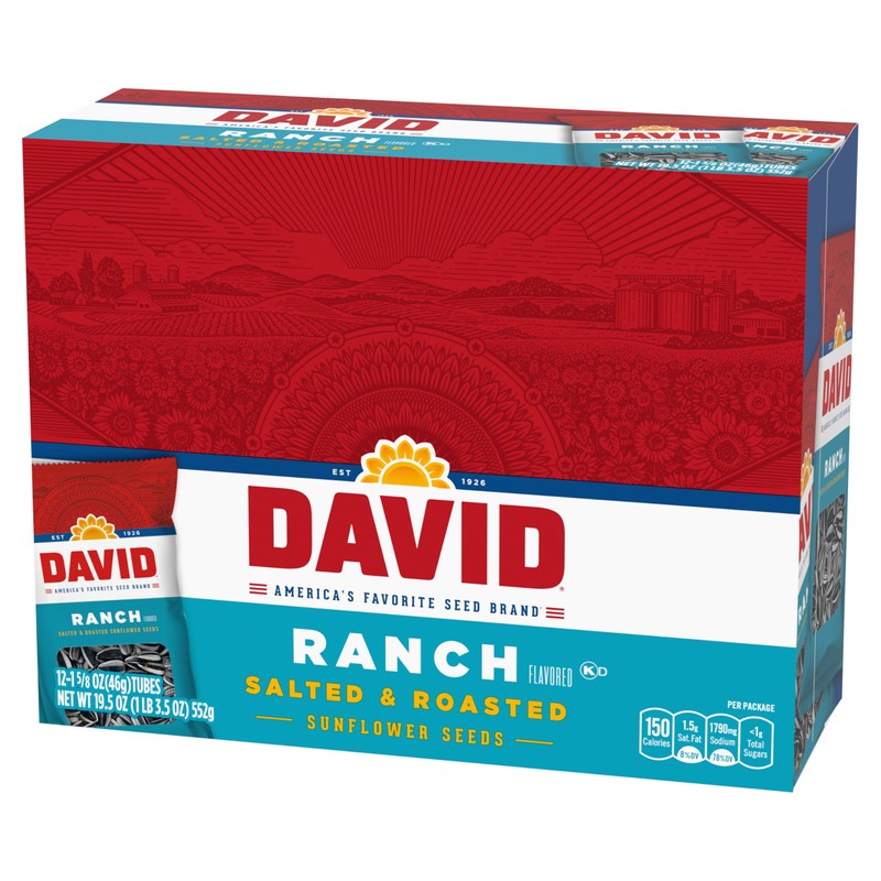 DAVID Sunflower Seeds, Ranch Flavor, 1.625 oz. (Pack of 12)