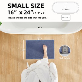 Bathroom Rugs Non Slip Washable, Super Absorbent Thin Bath Mat Small Quick Dry Low Pile Bathroom Rug, Denim Blue 16"x24"