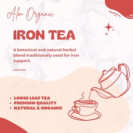 Herbal Tea - Natural Iron Supplement for Women, Men, and Kids - Loose Leaf Blood Builder Tea - Easy-to-Brew with Vitamin C, Loose Leaf and Caffeine Free - Alm Organic 3.5 Oz (100g)