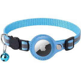 Cat Collar Breakaway, Reflective Kitten Collar with Air Tag Holder and Bell for Girl Boy Cats(Blue)