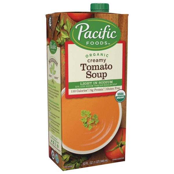 Pacific Foods Organic Creamy Tomato Soup, Light Sodium, 32oz, 12-pack