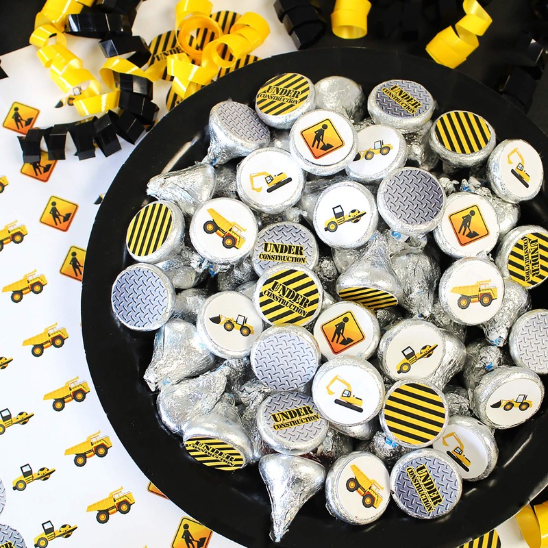 Under Construction Party Favor Stickers, Construction Birthday Chocolate Kisses Candy