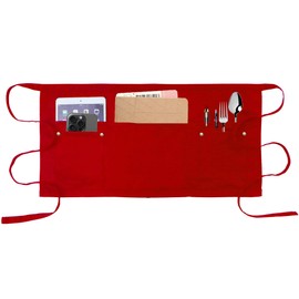 MIKI WELL Red Server Apron with 5 Pockets - Rivet buckle Unisex Short/Half Waiter Waist Short Apron
