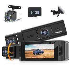 Podofo 3.16” Dash Cam Front and Rear Dashcam with 64GB Card Dual Camera Recording Car Recorder 1080P Rear Pull + Gravity Sensor + 24 Hours Parking Monitoring + Loop recording