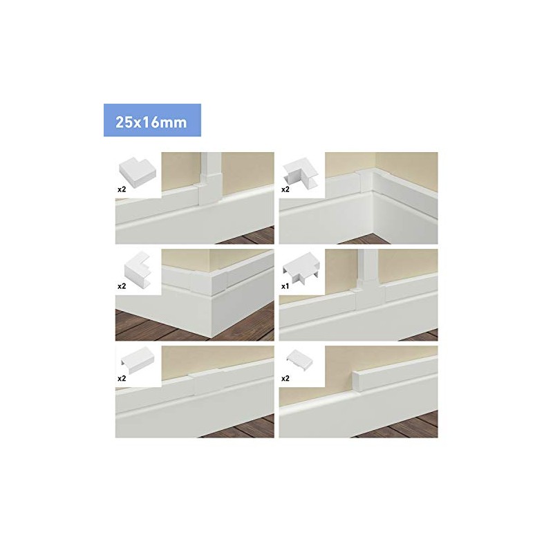D-Line 25x16mm Cable Trunking Accessory Multipack, Snap Fit Design -