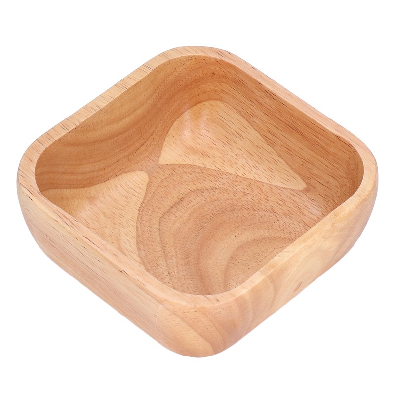 Rubber Wood Salad Bowl Handcrafted Simple Stylish Square Bowl Tableware