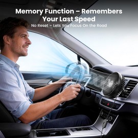 5'' USB Car Vent Fan, 3-Speed with Memory Function, 8.2ft Cord