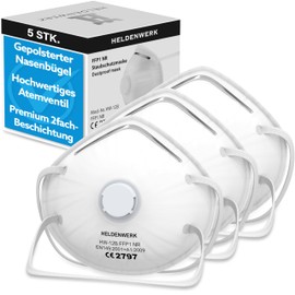 Heldenwerk Respirator Mask Set of 5, 10 or 20 - Premium Breath Mask - Perfectly Adjustable FFP1 Mouth Guard Mask - Fine Dust Mask for Grinding Etc.