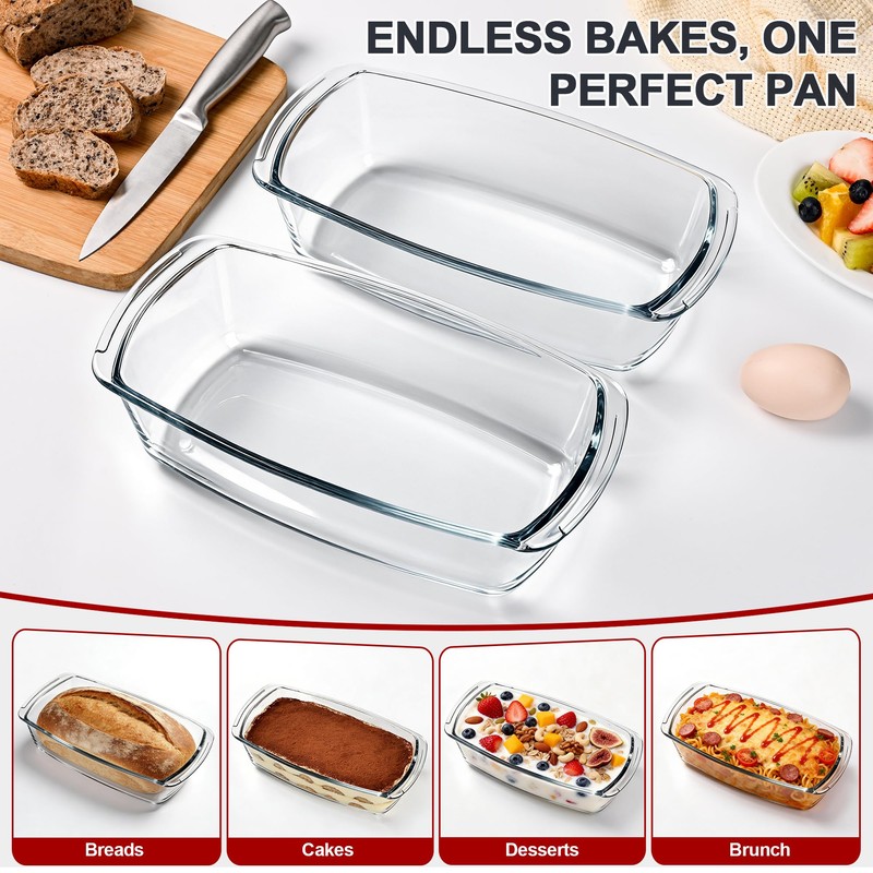 LOVYANXUE 2 Pack Glass Loaf Pan with Lid, 1.9QT/ 62