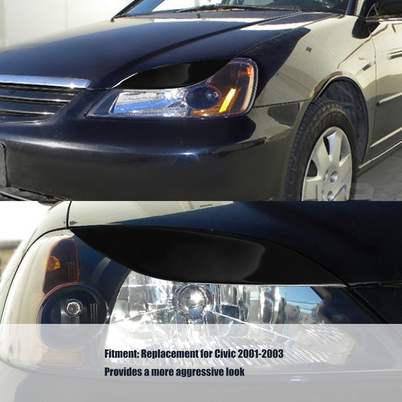Front Headlight Eyebrow Eye Lid Cover Trim Piano Black Replacement