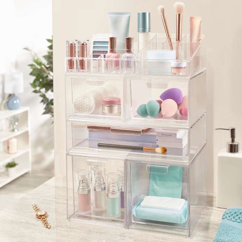 STORi Audrey Clear Vanity Makeup Organizer | 15-Compartment Holder for