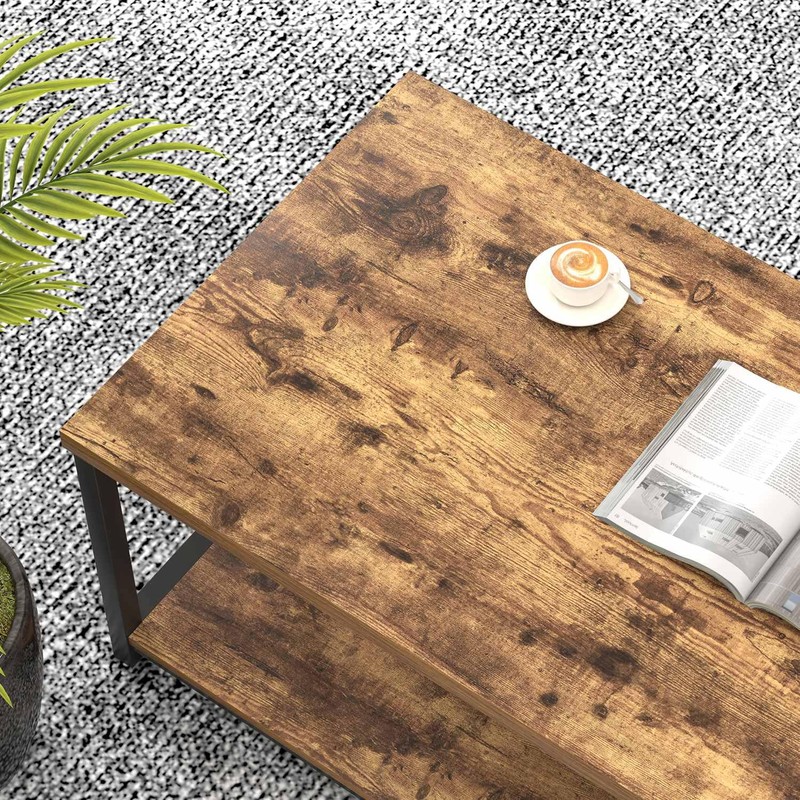 EXCEFUR Modern Coffee Table, Rustic Wood and Metal Living Room