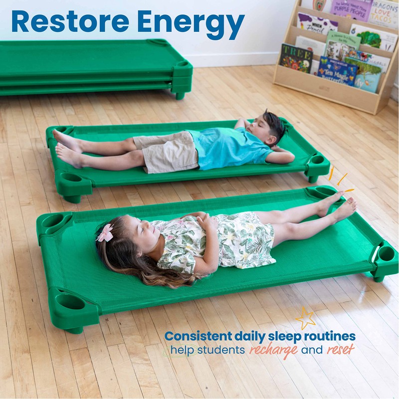 ECR4Kids Stackable Kiddie Cot, Standard Size, Classroom Furniture, Ready-To-Assemble, Green,