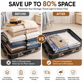 15 Pack Travel Vacuum Storage Bags with Rechargeable Electric Pump, Space Saving Compression Bags for Clothes, Bedding & Luggage, Reusable Vacuum Seal Storage Bags in 3 Sizes