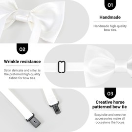 CHEIVEMENG Men's Horse Race Bow Tie Satin Silk Pre-tied Solid Horse Racing Bow Ties for Men with Gift Box