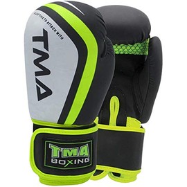 TMA Boxing Gloves Punching Glove Training Bag Sparring Muay Thai Kickboxing (Black Green, 12 oz)