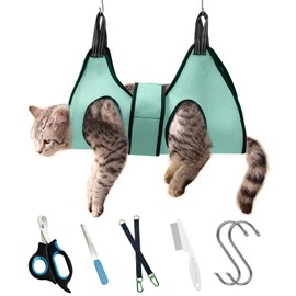 MSMUOEZ Pet Grooming Hammock with Safety Belt for Nail Trimming and Bathing - Cat and Dog Grooming Harness with Claw Care Bag (XS, Check Size Chart)