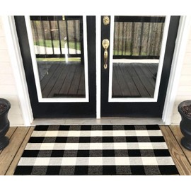 Buffalo Check Rug 27.6'' × 43.3‘’ Cotton Hand-Woven Outdoor Rugs for Porch Farmhouse Layered Door Mats Front Porch Décor