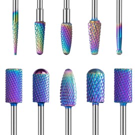 MelodySusie Nail Drill Bits Set, 10Pcs Tungsten Carbide Nail Bits for Acrylic Gel Nails Polishing Removing, 3/32 inch Bits for Nail Drill Dremel Machine Efile, Manicure Pedicure Nail Salon, Colorful