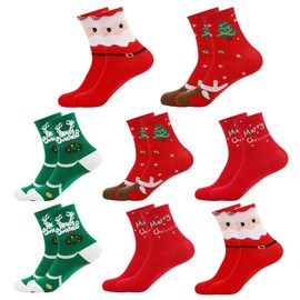 Seilvda Christmas Socks Bulk, 8-Pair Warm Soft Cotton Socks for Women Teenagers, Christmas Winter Party Gift, Xmas Warm Socks in Winter on Xmas Holiday New Year, 4 Designs