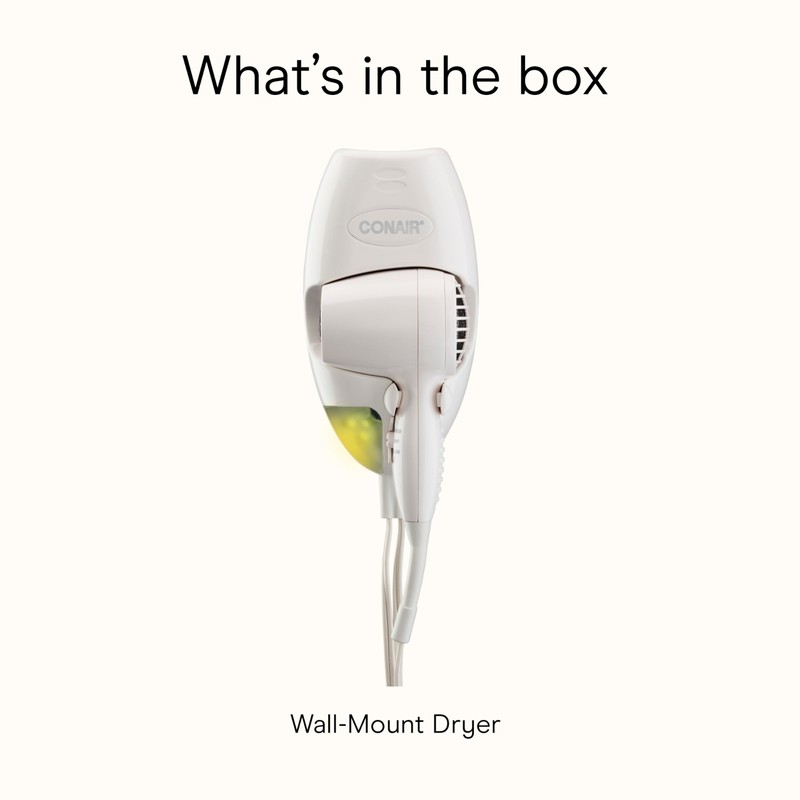 Conair Wall-Mount Hair Dryer, 1600W Blow Dryer with LED Nightlight,